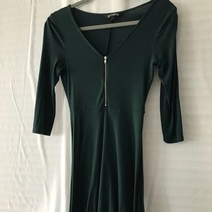 3/4 Sleeve Zip Front Fit and Flare Dress